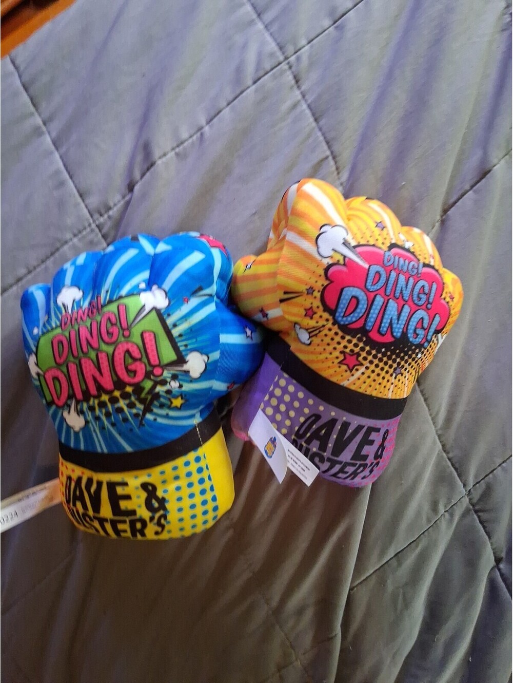 Dave and Buster's DING Good Stuff Power Fists Pair Of Gloves Blue And Yellow
